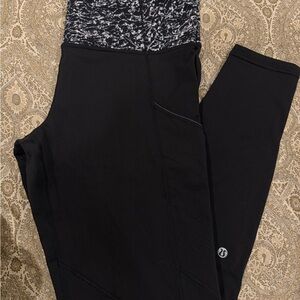 Lululemon Athletica Black Leggings with White Patterned Waistband